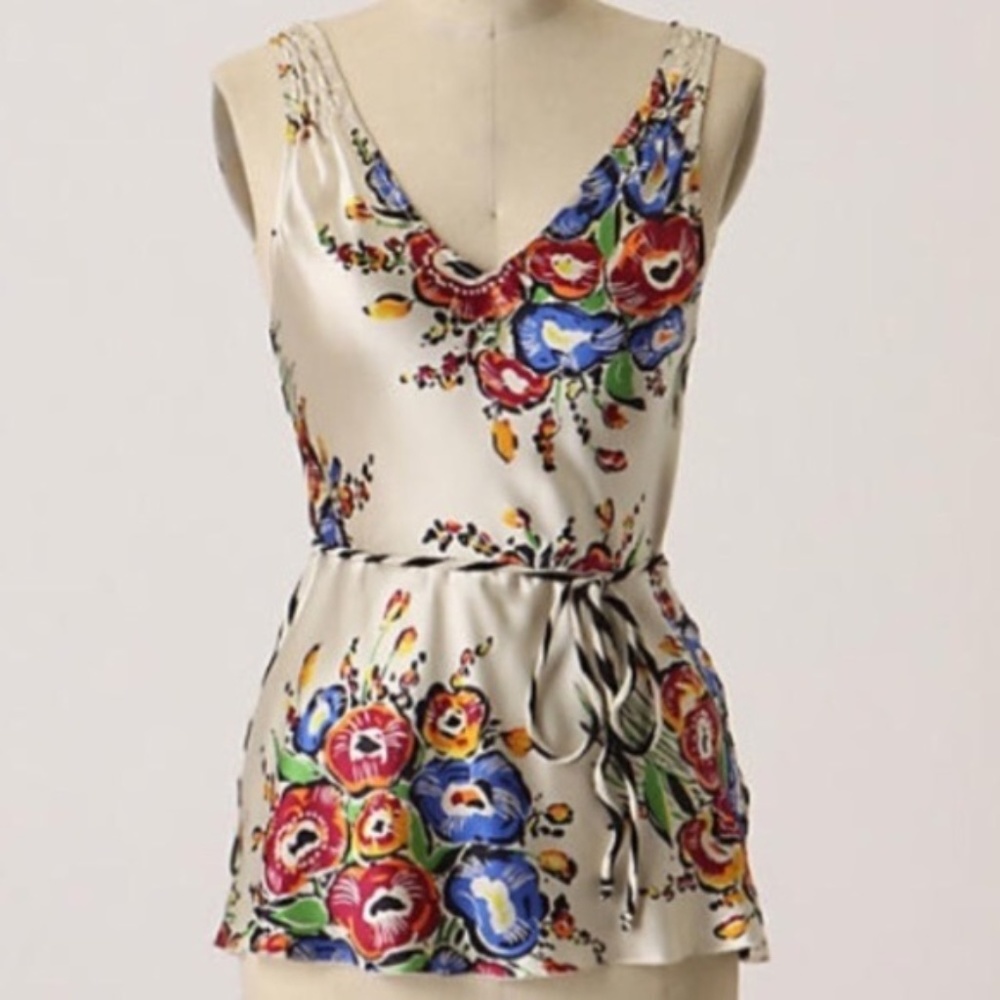 TINY Anthropologie Buds & Stripes Silk Floral Tank